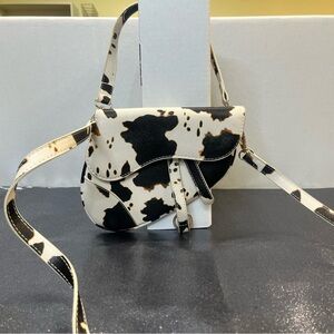 Cow Print Faux Leather Black White Crossbody Bag / Handbag